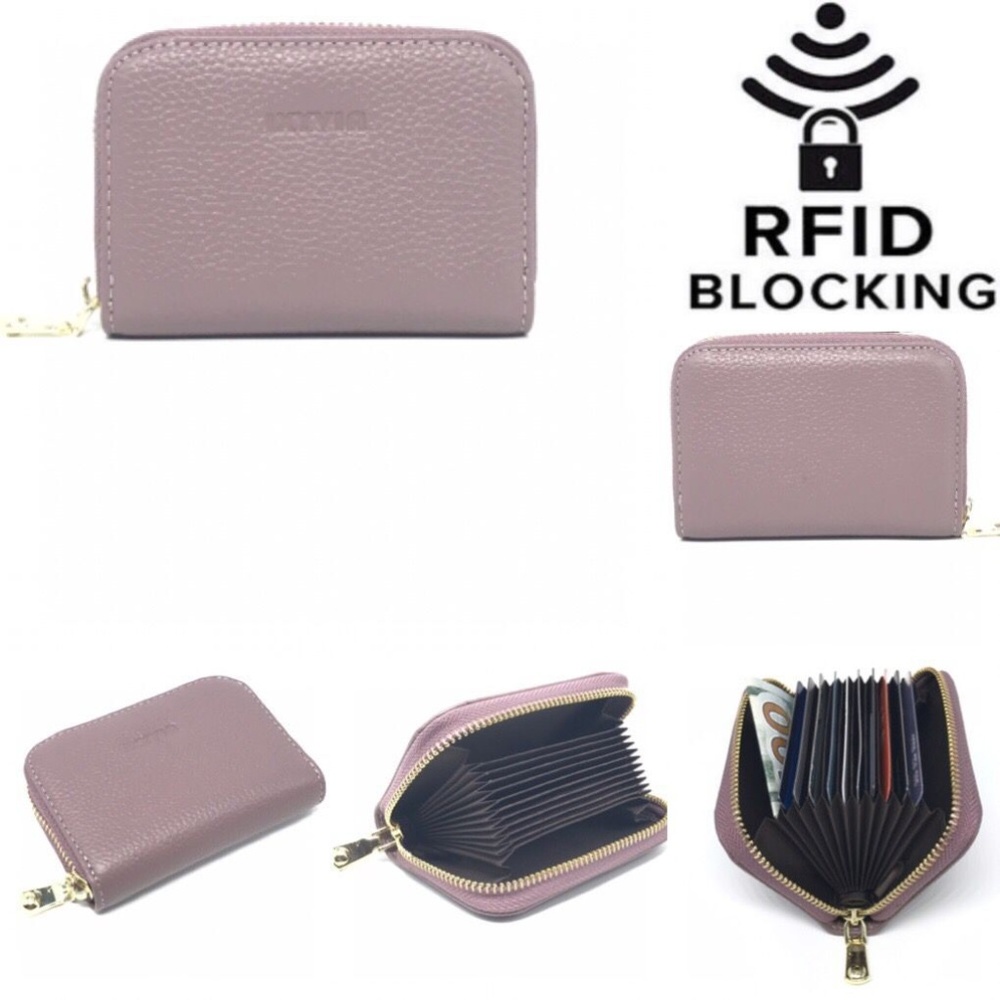 RFID Blocking Leather Zip Around Wallet -Thistle